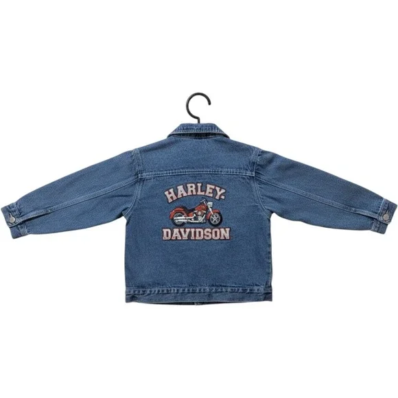 Harley Davidson Kids Denim Jacket Blue Trucker Embroidered‎ Motorcycle Size 6/7