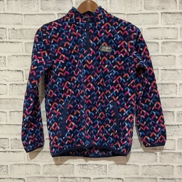 Girl’s Eddie Bauer multicolor fleece geometric print 1/4 Zip Pullover Lg 14/16