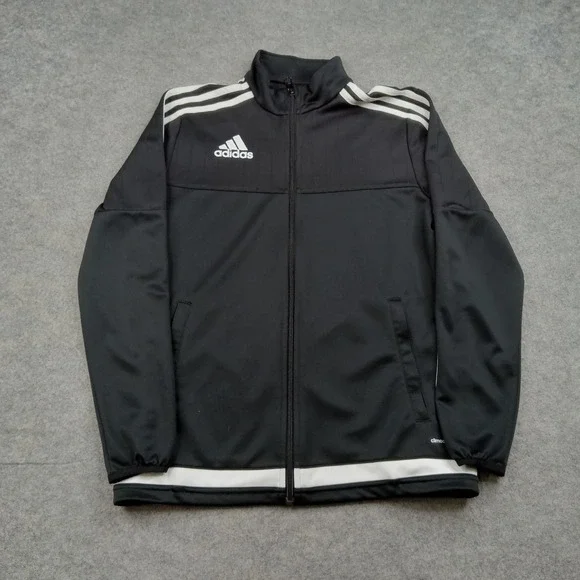 Adidas Track Jacket Youth 13-14 Years Black Climacool Full Zip 3 Stripe Athletic