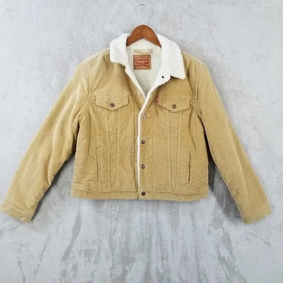 Levis Jacket Kids XL Tan Cotton Corduroy Sherpa Lined‎ Trucker Sherpa Lined