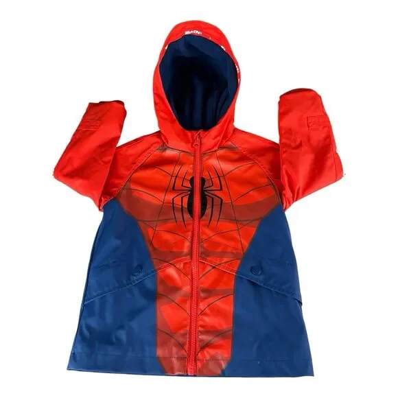 MARVEL AMAZING SPIDERMAN Warm Fleece Lined Waterproof Raincoat 3-4 Year‎ VGC