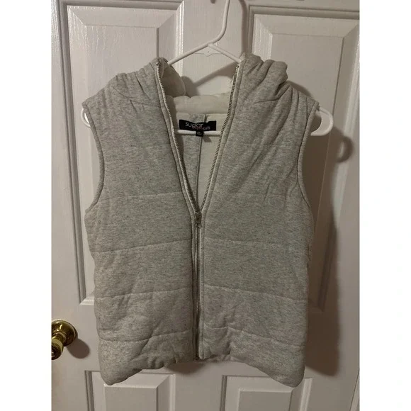 Sugar Rush Girls Heather Gray Quilted Puffer Vest Hooded‎ Fleece Lined XL Kids