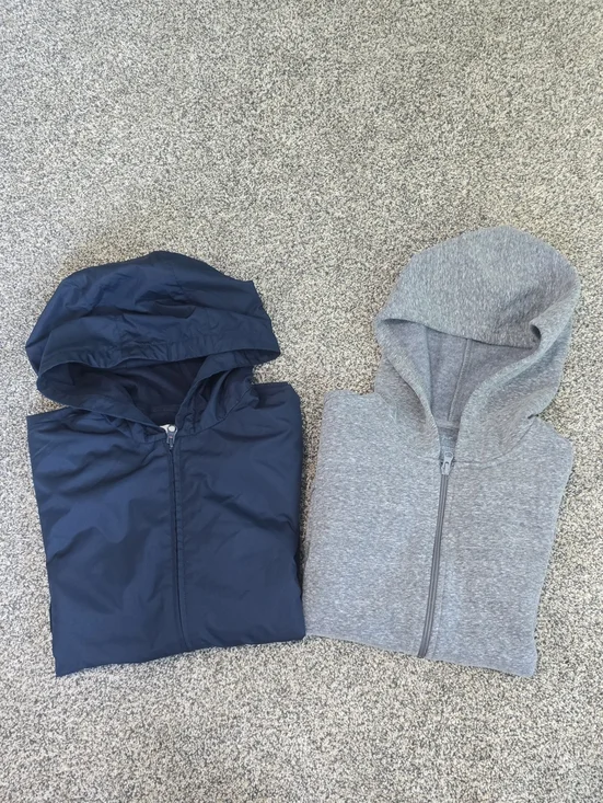 Boys Size XL Bundle Blue Rain Jacket & Grey Full Zip Hooded Sweatshirt