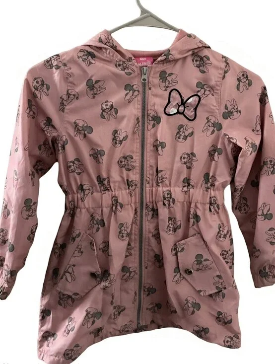 Disney Pink Minnie Mouse Hooded Rain Jacket with Bow Patch
