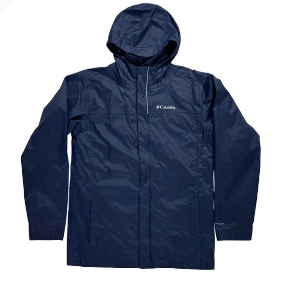Columbia Kids Navy Blue Omni-Tech Waterproof Rain Jacket Hooded Large 14/16