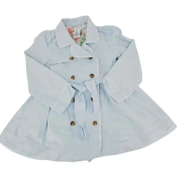 Cupcakes & Cashmere Pastel Blue Trench Coat Girls 4T Quiet Luxury Old Money 4017