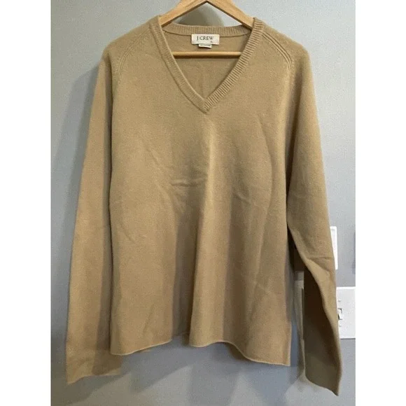 J Crew Sweater LambsWool Vintage Knit‎ VNeck Pullover 90s Y2K Rolled Hem XL