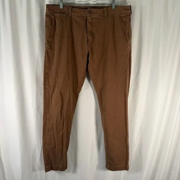 J. Crew Sun Faded Pants Men's 36x32 Brown Flat Front Chino Slash Pockets