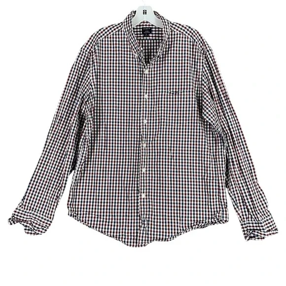 J Crew Shirt Mens XL Plaid‎ Slim Fit Flex Washed Button Up Business Casual