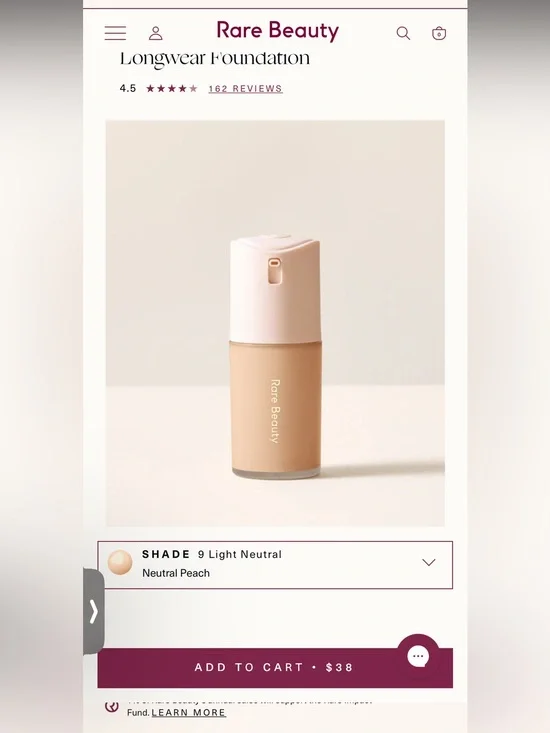 Rare Beauty Longwear Foundation — Neutral Peach (Light Neutral)