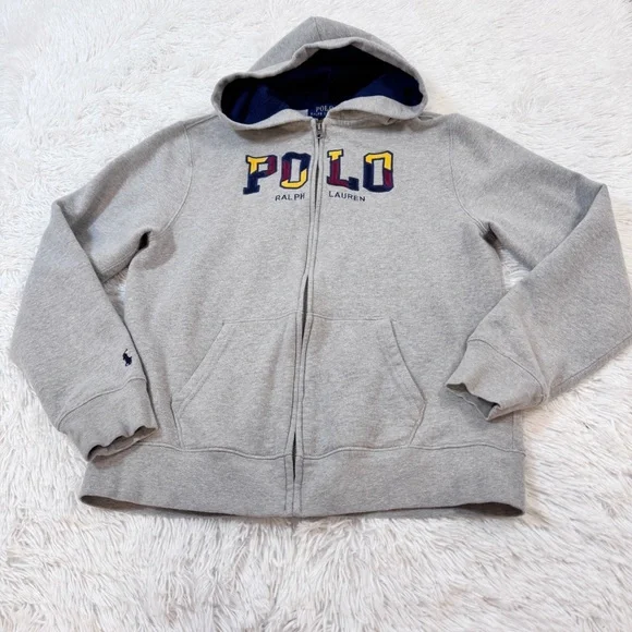 Polo‎ by Ralph Lauren boy's long sleeve Gray Zip-Up Hoodie logo