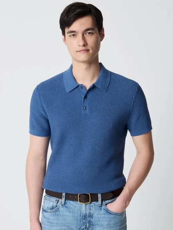 J crew heather twilight Textured cotton sweater-polo