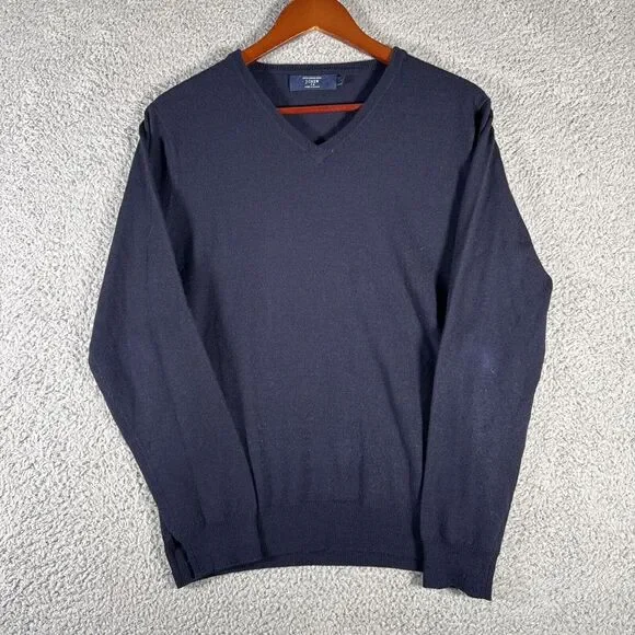 J Crew Merino Wool Sweater Mens Small‎ Navy Blue V Neck Pullover