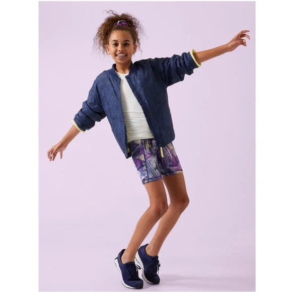 Athleta Girl‎ Simone Biles Navy Blue Convertible Jacket Kids XL 14 Script Print