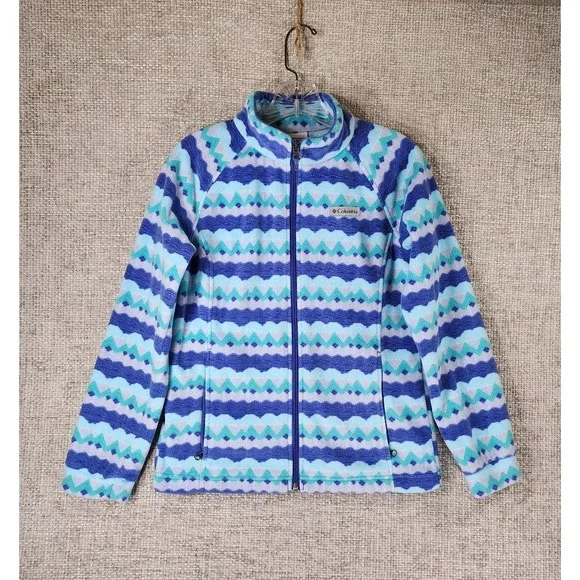Columbia‎ Kids Fleece Jacket Youth Large 14/16 Blue ZigZig Full Zip Nice!