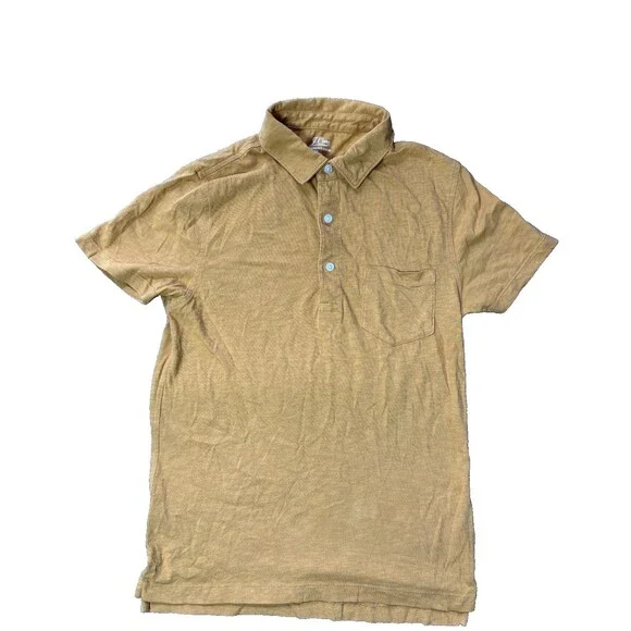 J.CREW T Shirt Mens Small Yellow Garment Dyed Slub Cotton Short Sleeve Collared