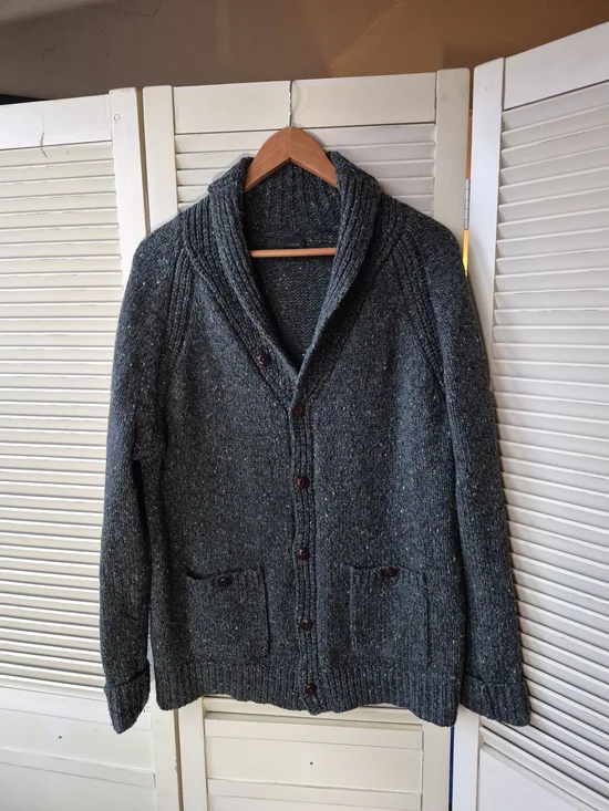 J. Crew Men's Marled Charcoal Heavy Knit Cardigan Sweater B2154 Size Large