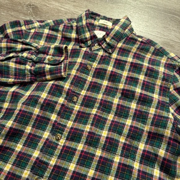 J‎ Crew Shirt Mens Medium Green Plaid Brushed Twill Slim Fit Flannel OCBD Preppy