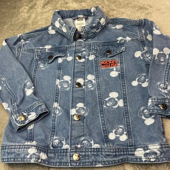 Disney Mickey Mouse Denim Jean‎ Jacket Kids Size 6 Blue White Cartoon