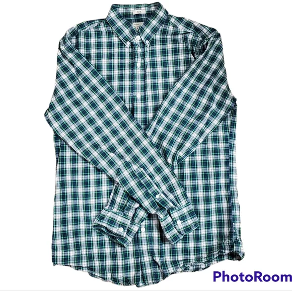 J Crew Mens Checker Plaid Button Down Long Sleeve Shirt Size Medium Slim Fit
