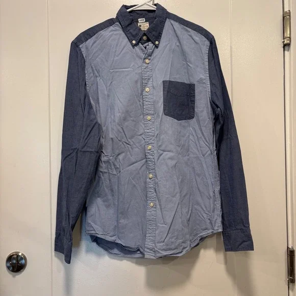 J.Crew Sunwashed Oxford Shirt Mens Medium Blue Colorblock Button Down Tailored