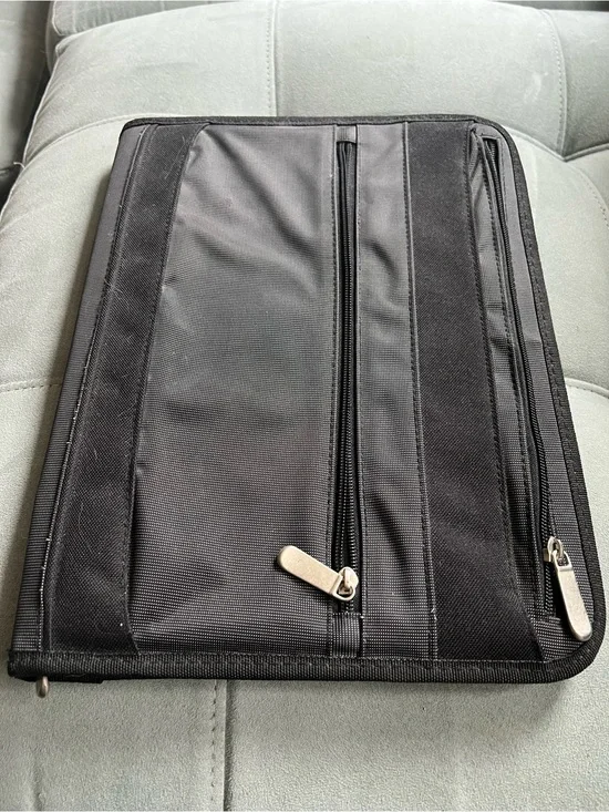 Black Gray Document Organizer with Multiple Zip Pockets