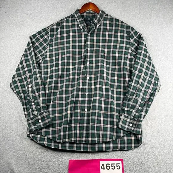 J Crew Heathered Cotton Shirt XL Green Plaid Casual Button Up Long Sleeve Mens