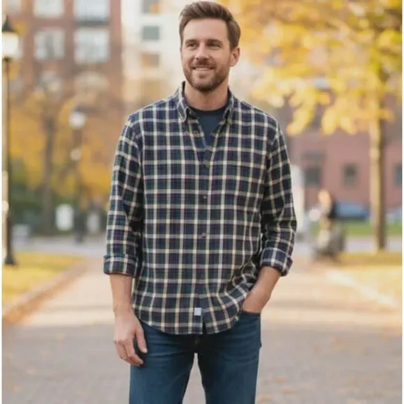 J. Crew Flannel Shirt Size L Plaid Brushed Twill Slim Fit Preppy Classic