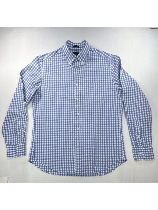 J Crew Classic Flex Washed Checked Button Up Blue Mens M