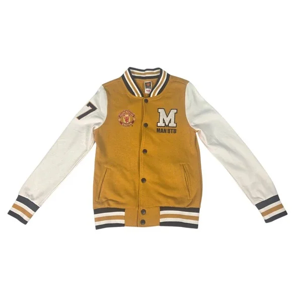 New Manchester United Varsity Jacket Youth XL‎ Yellow White Snap Front Letterman
