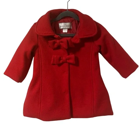 American Widgeon Girls Red Fleece Bow‎ Coat A-Line Jacket Size 2