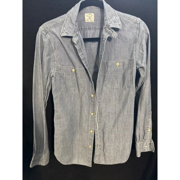 J.CREW Men's Blue Chambray Cotton Button-Up Shirt XS Long Sleeve Pockets