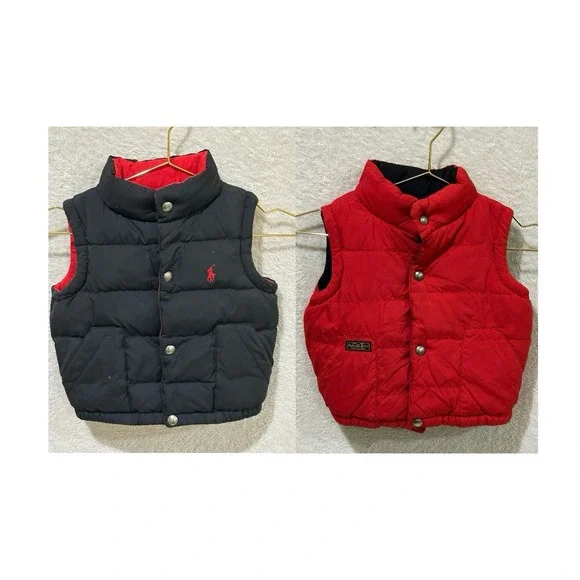 Polo Ralph Lauren Toddler Black Red‎ Puffer Vest Reversible Down Fill Size 2T