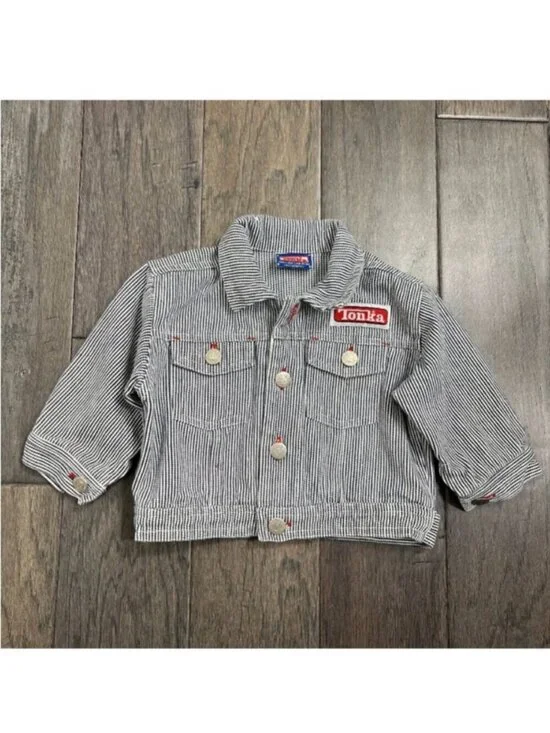 Vintage 1999 Tonka Construction Wear Hickory Stripe Denim Jacket 18M