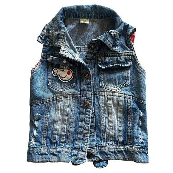 Peppa Pig Kids Distressed Denim Vest Blue Light Wash‎ Sleeveless Jacket XXL