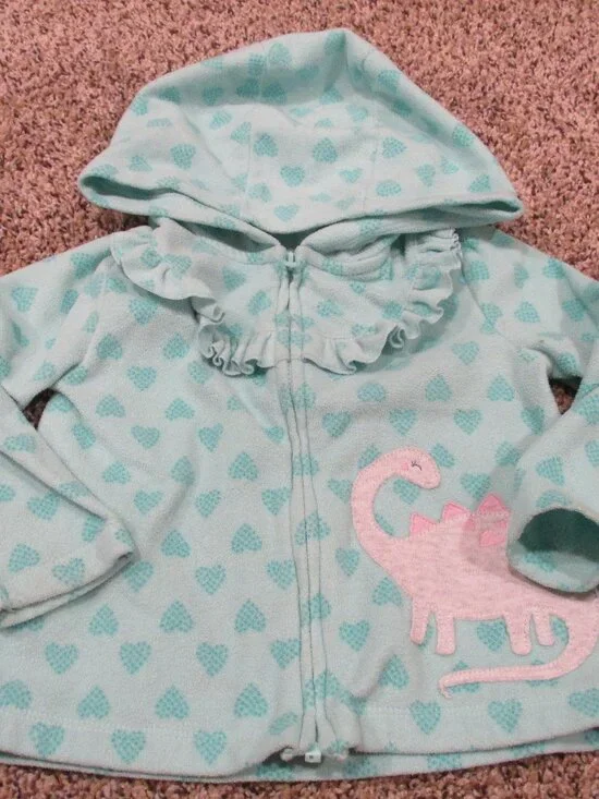 Child of Mine Hooded Zip Front‎ Jacket Girls 18M Green Long Sleeve Coat Dinosaur