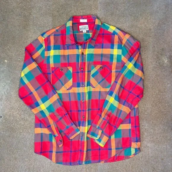 J.Crew Mid Weight Flannel Shirt Mens Large Classic Plaid Regenerative Cotton