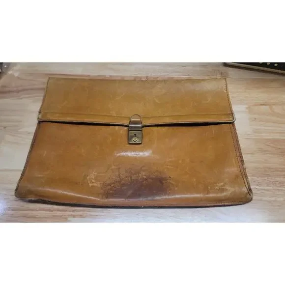 Natural Brown Tarnsjo Leather Bronze-Tone Accent Top Stitch Slip Case