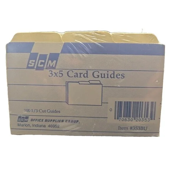 SCM Card Guides Blank 1/3 Cut Tab Manila 3 x 5 100 Count Item#353BU