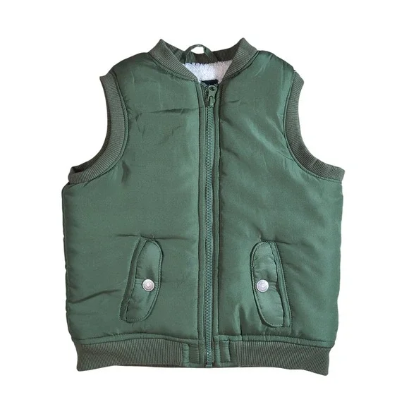 7 For All Mankind Kids Olive Green Puffer Vest Sherpa‎ Lined Bomber Style 3T
