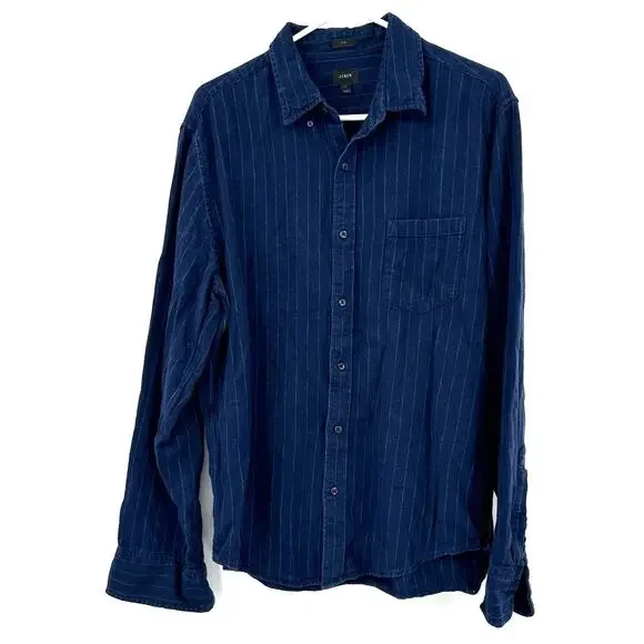 J Crew Size Large‎ Shirt Blue Pinstripe Button Up Slim Fit Casual Workwear Basic