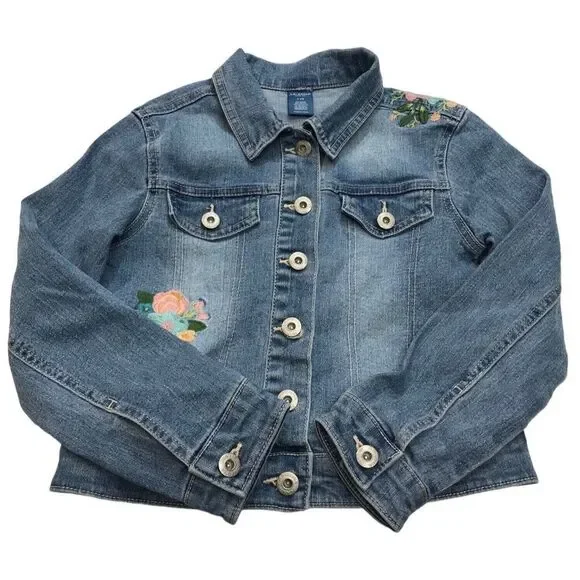Arizona Jean jacket girls small Denim long‎ sleeve Jack embroidery floral child