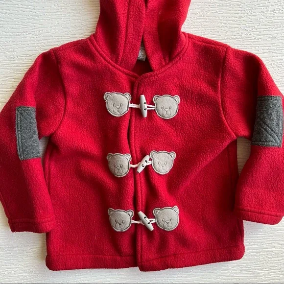 VTG Toddler Red & Gray Teddy Bear Fleece Jacket 24M