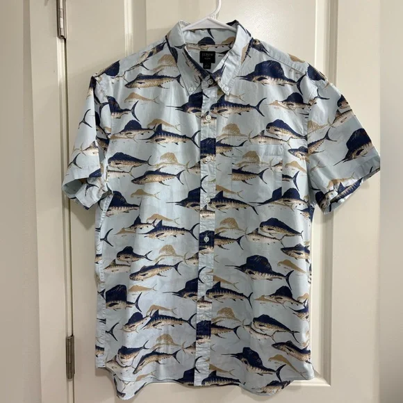 J. Crew Flex Light Blue Marlin Print Men’s Shirt