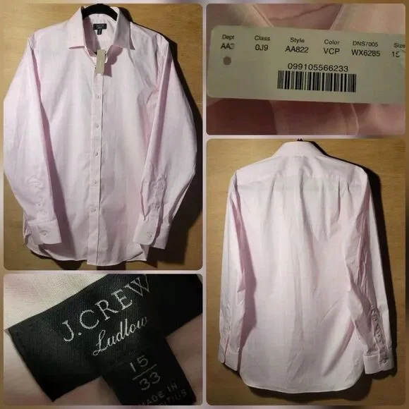 New! J.Crew Dress Shirt Size 15/33 Ludlow Pink Plaid Long Sleeve