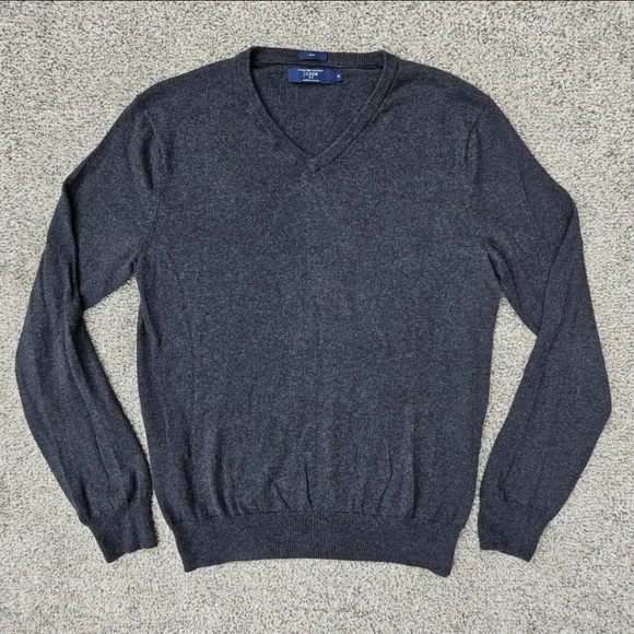 J Crew Cashmere Cotton Sweater Charcoal Gray V Neck Slim Fit Mens Size Medium