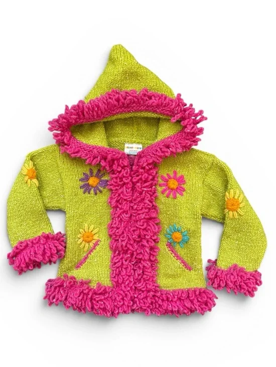 Norsk Kids Handmade Ecuador Wool Blend Knit Hoodie Jacket Girls Size 4