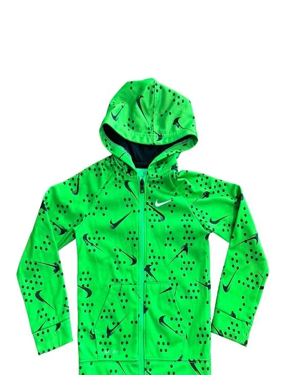 Nike NWOT Dri-FIT Youth Hoodie Full Zip Green Swoosh Print Kids 4T