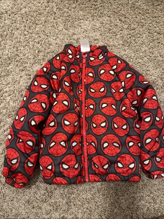 Disney Red & Black Spiderman Puffer Jacket - Kids