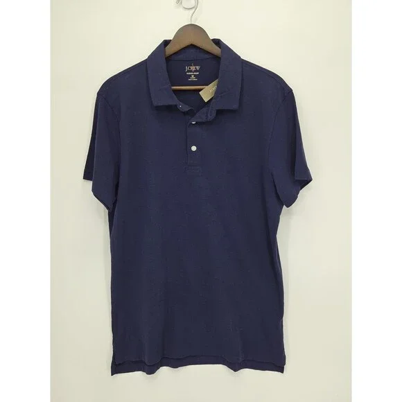 New J Crew Men's Sueded Cotton Polo Shirt Classic Fit Navy Blue Size Medium